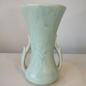 McCoy Pottery Vintage Green Double Handle Floral Vase 1940s